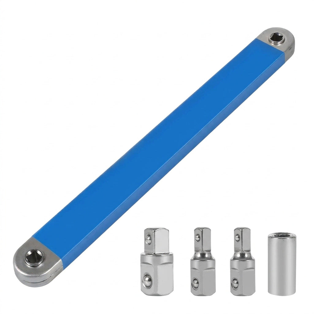 Offset Extension Wrench – Universal Extension Wrench, 15.4 in High-Carbon Steel Ratchet Extension with 1/4, 3/8 and 1/2 in Drive Adapters