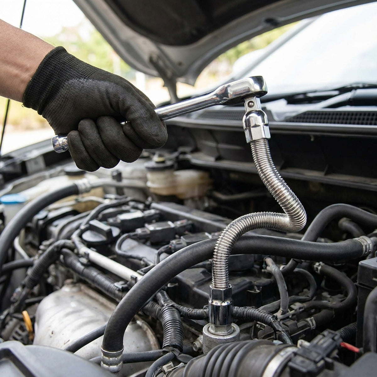Bendable Socket Wrench Extension – Flexible Socket Extension Bar, Spring Flex Shaft for Tight Spaces
