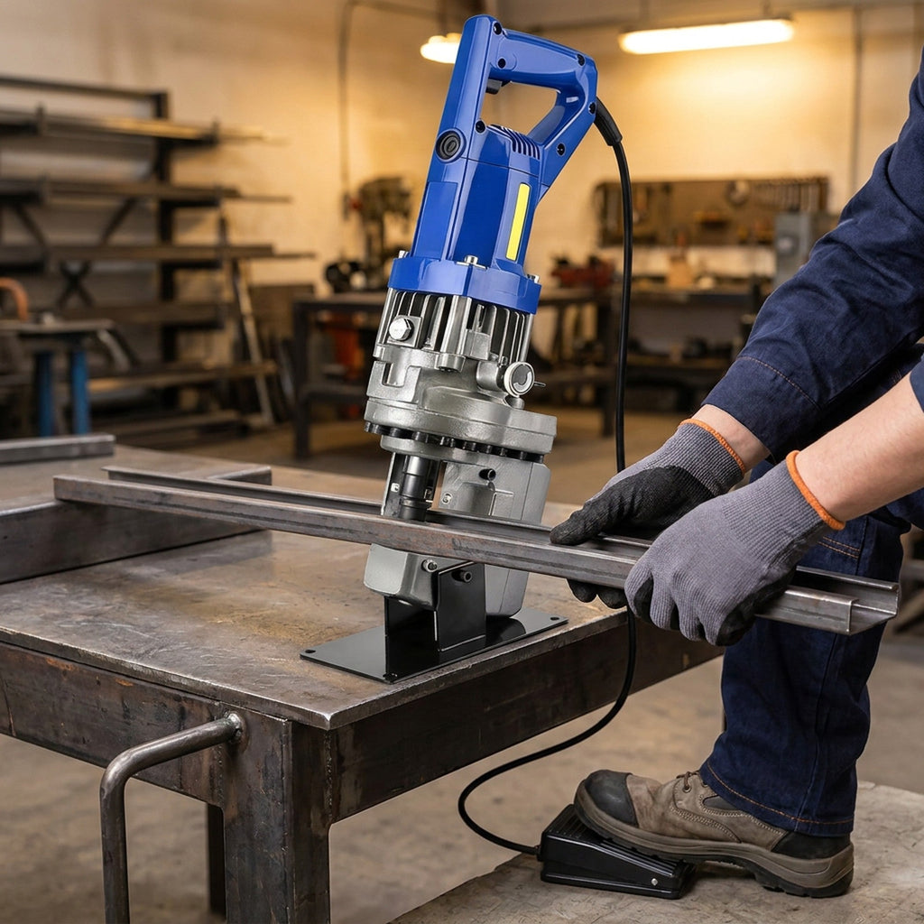 Hydraulic Angle Steel Punching Machine – Heavy-Duty Channel Steel Hole Puncher with Storage Box for Metal Fabrication, Workshop and Industrial Use