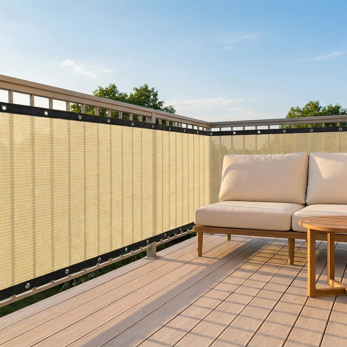 Privacy Fence Screen - 5.9 ft x 49.2 ft Beige Windscreen Mesh, Up to 90% Shade, Grommets on Both Long Edges for Patio, Balcony & Backyard