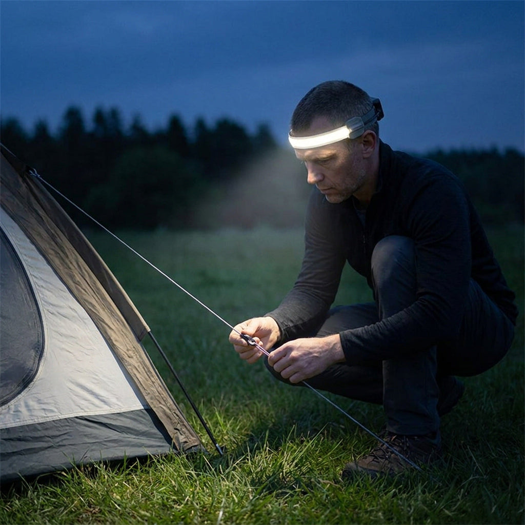 USB Rechargeable COB Headlamp – Portable 1200mah Waterproof LED Flashlight for Camping Fishing and Hands-Free Household Task Lighting with Broad Beam