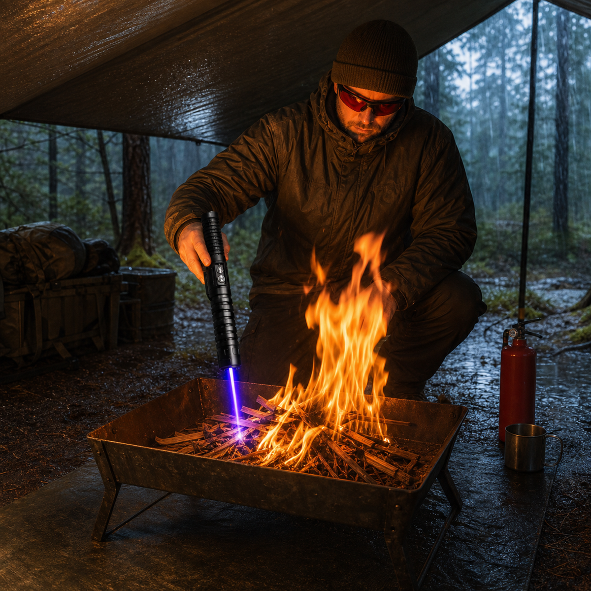 Burning Blue High-Power Fire-Starting Laser Torch
