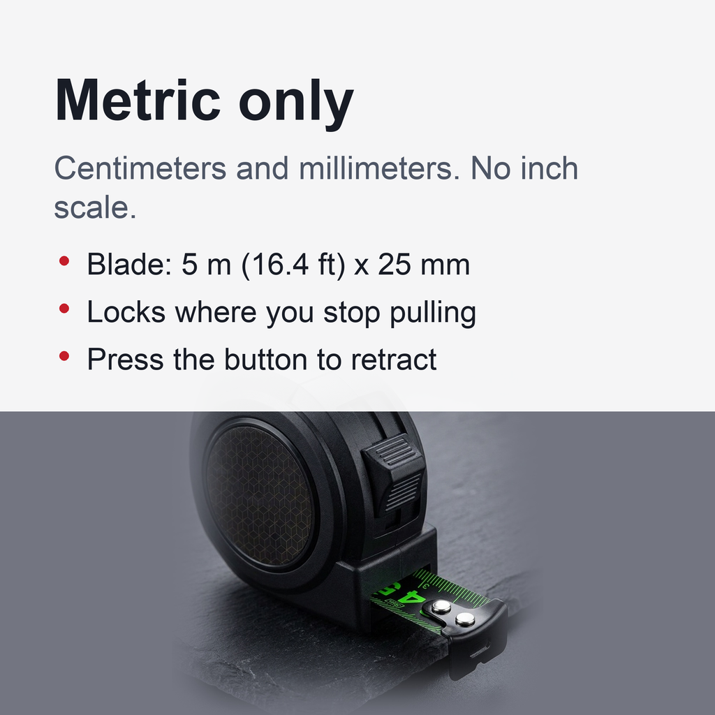 Metric Tape Measure – 5 m Self-Locking Steel Measuring Tape with Fluorescent Blade