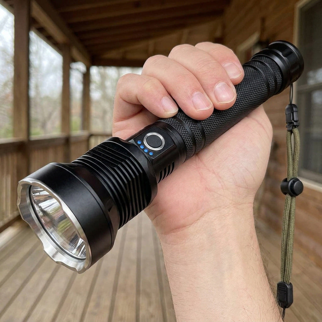 LED Rechargeable Tactical Laser Flashlight - 90000 Lumens High Powered and Waterproof Flash Light