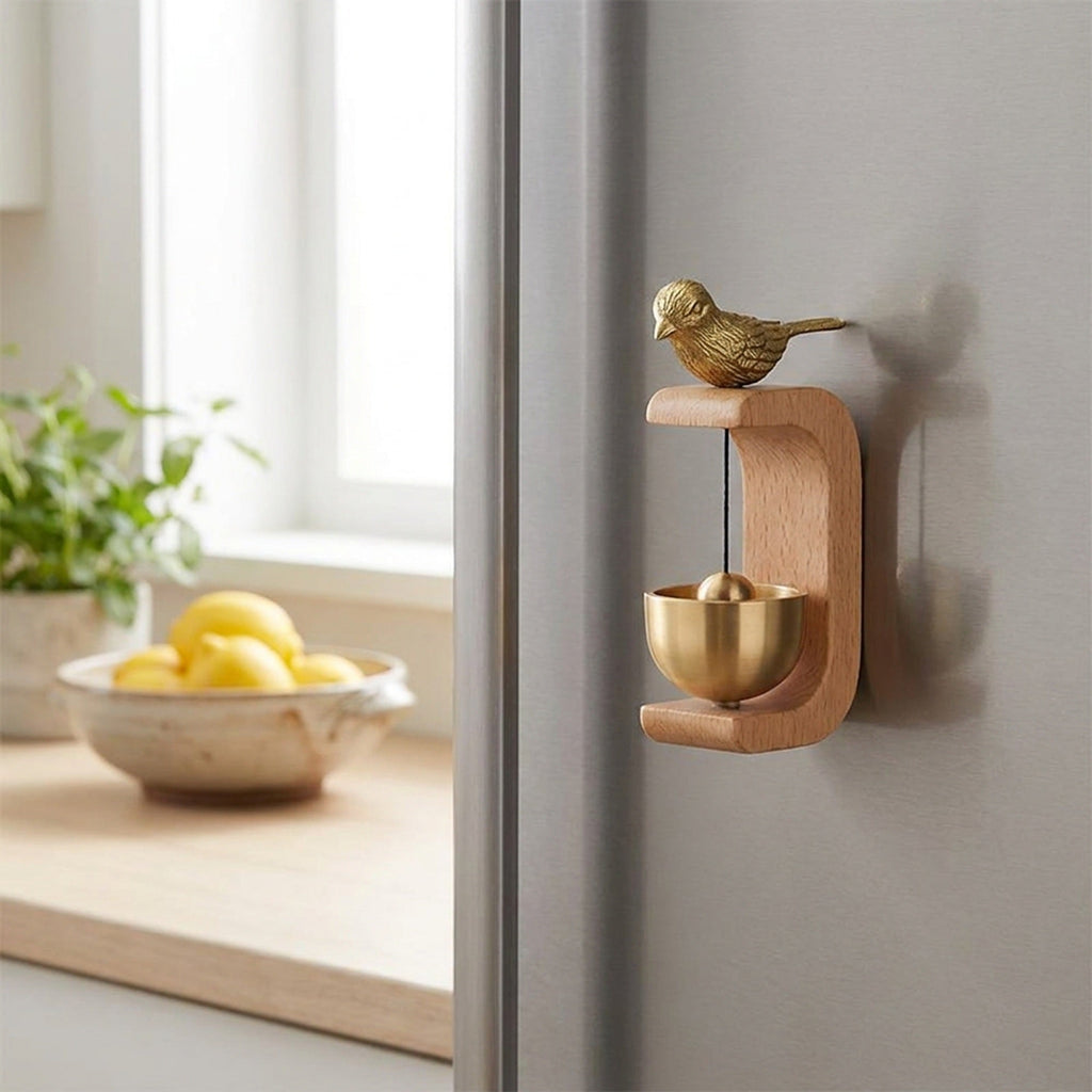 Wooden Doorbell Chime with Brass Bell – Magnetic Shopkeeper's Bell, No Batteries