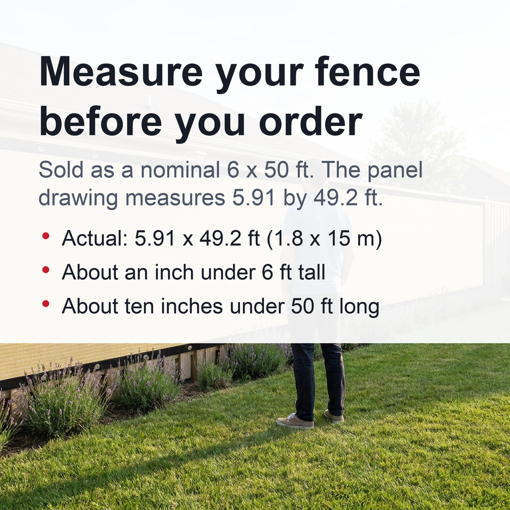 Privacy Fence Screen - 5.9 ft x 49.2 ft Beige Windscreen Mesh, Up to 90% Shade, Grommets on Both Long Edges for Patio, Balcony & Backyard