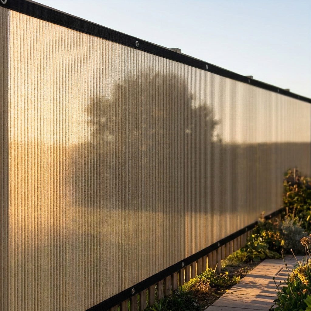 Privacy Fence Screen - 5.9 ft x 49.2 ft Beige Windscreen Mesh, Up to 90% Shade, Grommets on Both Long Edges for Patio, Balcony & Backyard