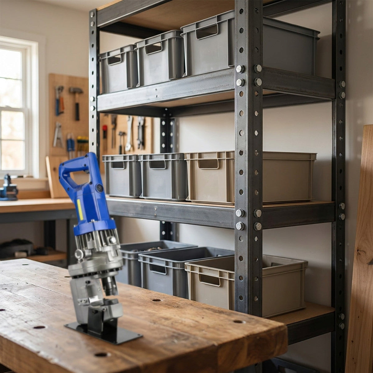 Hydraulic Angle Steel Punching Machine – Heavy-Duty Channel Steel Hole Puncher with Storage Box for Metal Fabrication, Workshop and Industrial Use