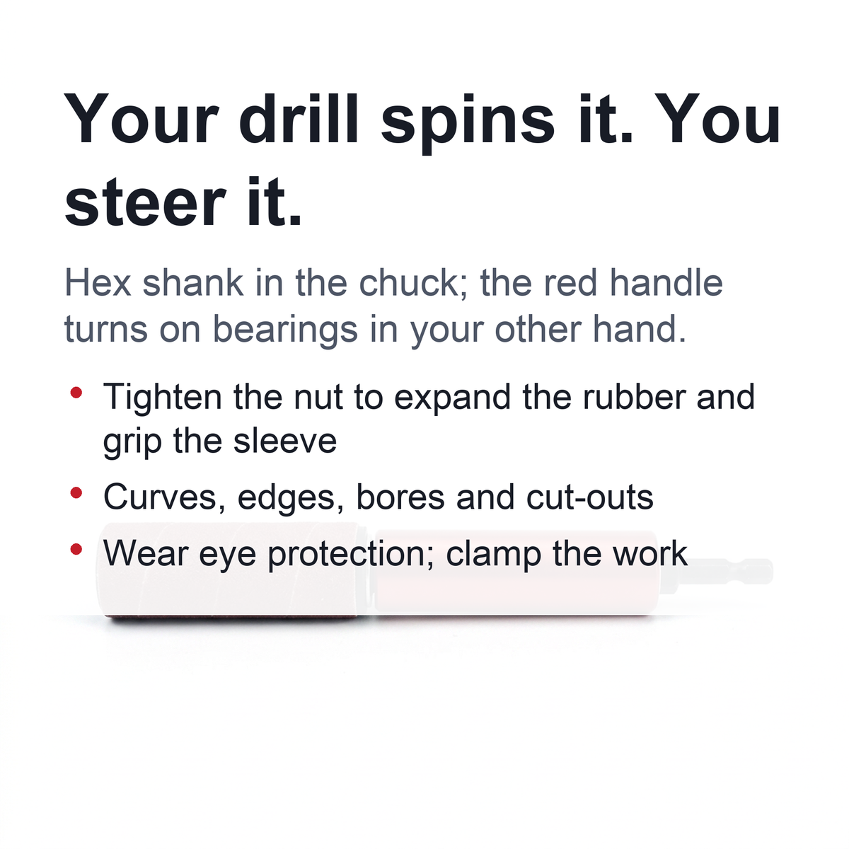 Hand-Held Sanding Drum for Drill – Portable Spindle Sander Attachment with 2 Rubber Drums and 10 Sleeves (120 Grit)