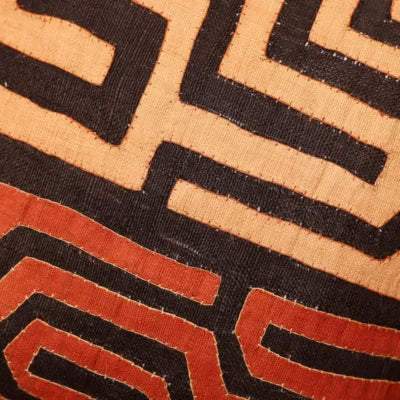 Rafia Maze Pair Cushions 20×20 · Hand-Appliquéd Terracotta, Écru & Charcoal · Set of Two One-of-a-Kind