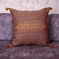 Fassi Embroidered Linen Pillow Cover 20×20 | Chocolate Brown & Amber Moroccan Cushion