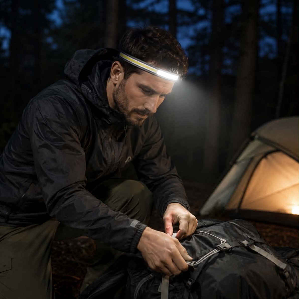 USB Rechargeable COB Headlamp – Portable 1200mah Waterproof LED Flashlight for Camping Fishing and Hands-Free Household Task Lighting with Broad Beam