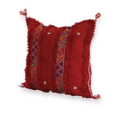 Red Berber Moroccan Wool Pillow – Khenifra Bridal Tradition | 12×12 in