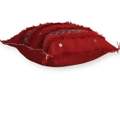 Red Berber Moroccan Wool Pillow – Khenifra Bridal Tradition | 12×12 in