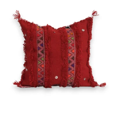 Red Berber Moroccan Wool Pillow – Khenifra Bridal Tradition | 12×12 in