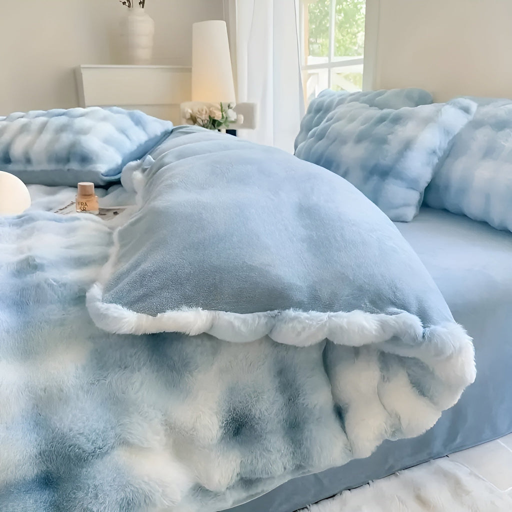 Cozy Plush Bedding Set – Warm and Soft for Autumn & Winter | Reversikaatwe Design in Rabbit Fur & Milk Velvet | kaatw