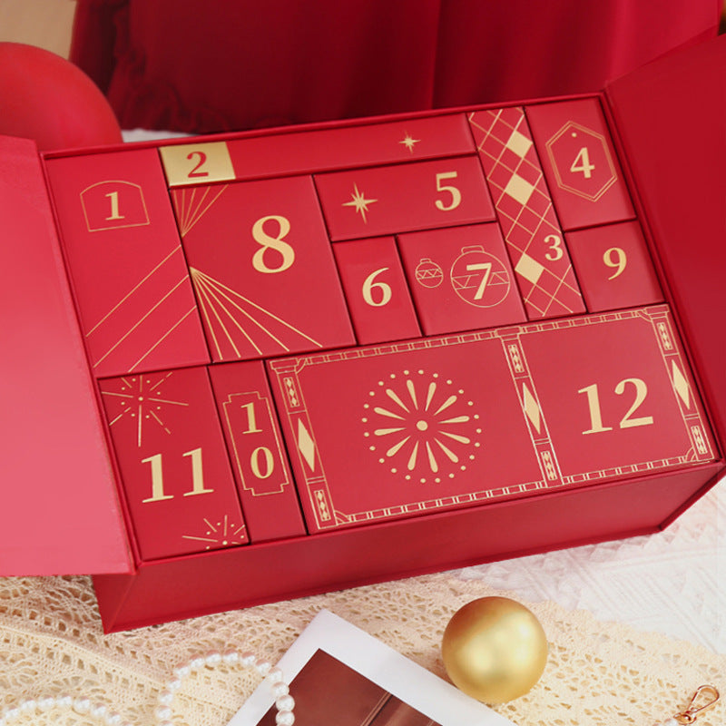 Advent calendar gift box, 24 compartments, with gold embossing