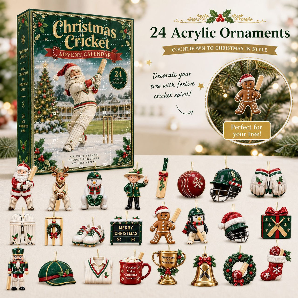 Sport Advent Calendar with Acrylic Ornaments, 24 Days