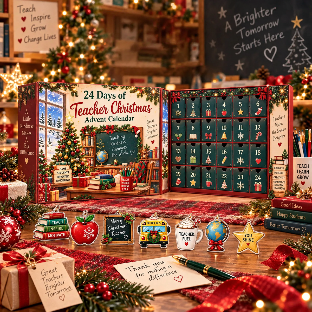 Christmas Countdown Gift Box with 24 Acrylic Ornaments