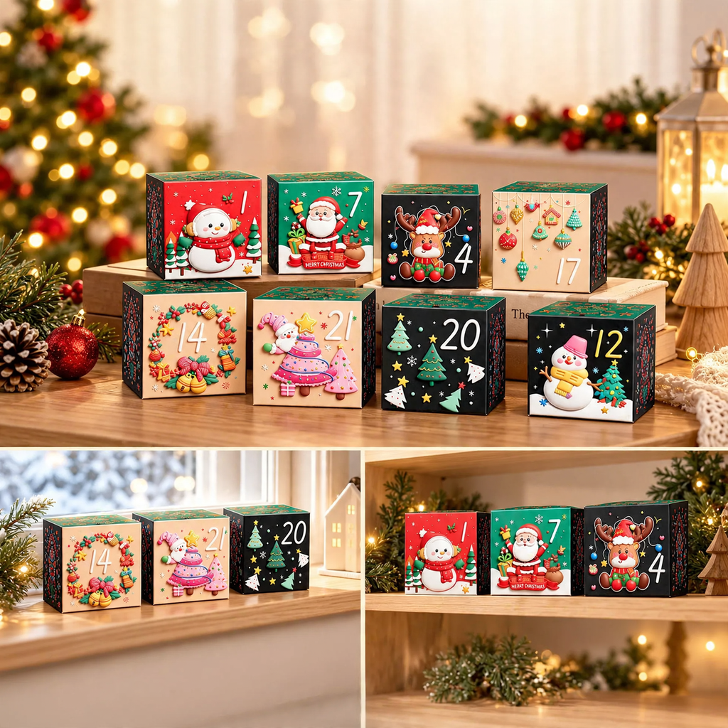 Decorative Advent gift boxes, set of 24