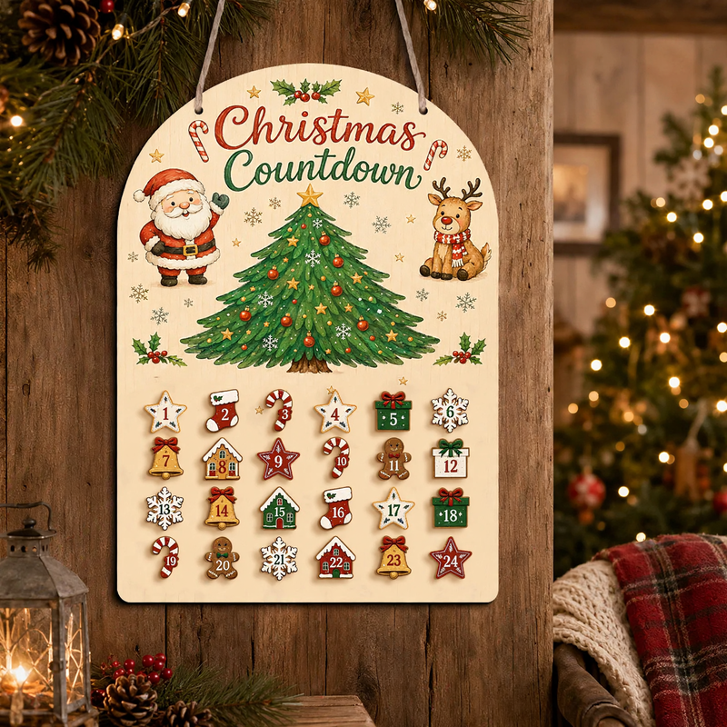 Wooden Advent calendar to hang with 24 elements