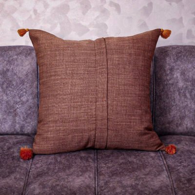 Fassi Embroidered Linen Pillow Cover 20×20 | Chocolate Brown & Amber Moroccan Cushion