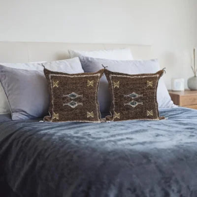 Midnight Brown Moroccan Sabra Silk Pillow Cover – Tazenakht Desert Diamond | 19×18 | Handwoven