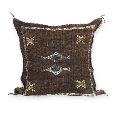 Midnight Brown Moroccan Sabra Silk Pillow Cover – Tazenakht Desert Diamond | 19×18 | Handwoven