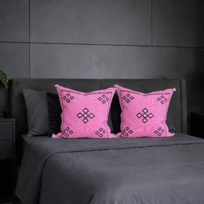 Pink Moroccan Sabra Silk Pillow Cover – Bubblegum | 18×18 | Handwoven