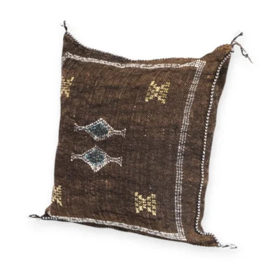 Midnight Brown Moroccan Sabra Silk Pillow Cover – Tazenakht Desert Diamond | 19×18 | Handwoven