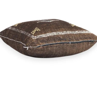 Midnight Brown Moroccan Sabra Silk Pillow Cover – Tazenakht Desert Diamond | 19×18 | Handwoven