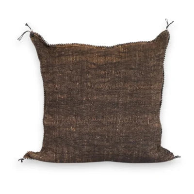 Midnight Brown Moroccan Sabra Silk Pillow Cover – Tazenakht Desert Diamond | 19×18 | Handwoven
