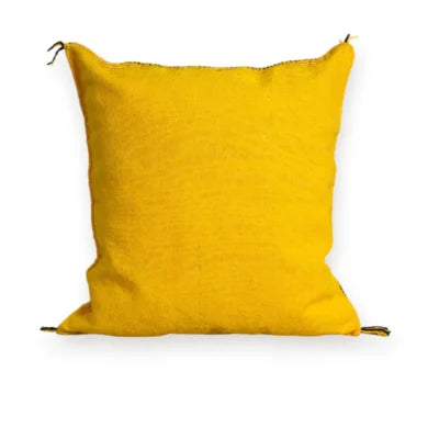 Saffron Yellow Moroccan Sabra Silk Pillow Cover – Tazenakht Sun Medallion | 19×18 | Handwoven