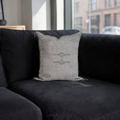 Grey Moroccan Sabra Silk Pillow Cover 20×18 | Handwoven