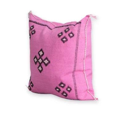 Pink Moroccan Sabra Silk Pillow Cover – Bubblegum | 18×18 | Handwoven