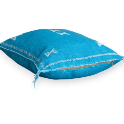 Azure Blue Moroccan Sabra Silk Pillow Cover – Tazenakht Stars | 19×18 | Handwoven