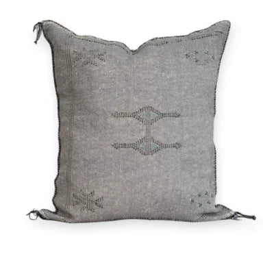 Grey Moroccan Sabra Silk Pillow Cover 20×18 | Handwoven