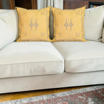 Yellow Moroccan Sabra Silk Pillow Cover 17×17 | Handwoven
