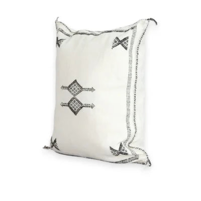 White Moroccan Sabra Silk Pillow Cover 18×16 | Black Berber
