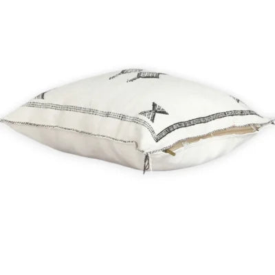 White Moroccan Sabra Silk Pillow Cover 18×16 | Black Berber