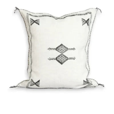White Moroccan Sabra Silk Pillow Cover 18×16 | Black Berber