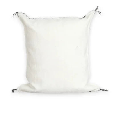 White Moroccan Sabra Silk Pillow Cover 18×16 | Black Berber