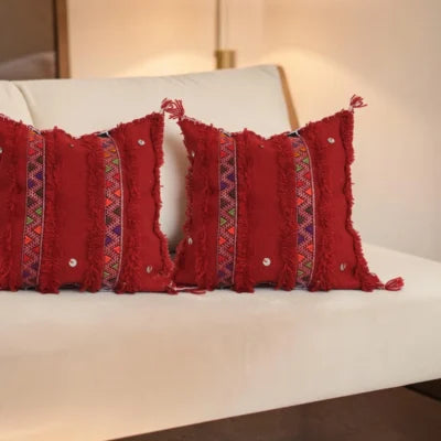 Red Berber Moroccan Wool Pillow – Khenifra Bridal Tradition | 12×12 in