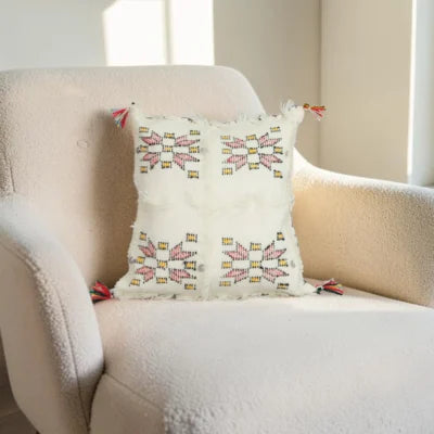 Ivory Moroccan Berber Wool Pillow – Khenifra Bridal | 12×12 in