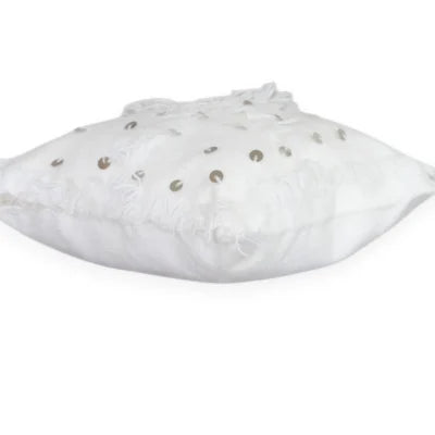 White Handira Moroccan Berber Wool Pillow – Khenifra Bridal | 12×12 in