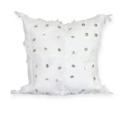 White Handira Moroccan Berber Wool Pillow – Khenifra Bridal | 12×12 in