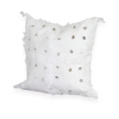 White Handira Moroccan Berber Wool Pillow – Khenifra Bridal | 12×12 in