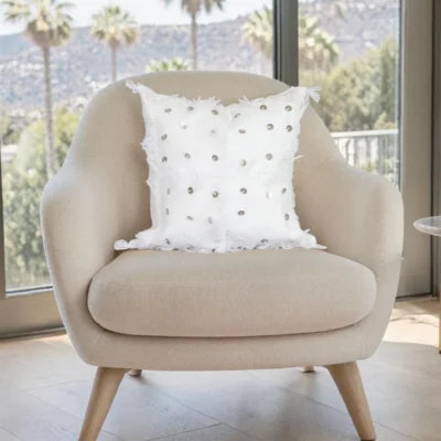 White Handira Moroccan Berber Wool Pillow – Khenifra Bridal | 12×12 in
