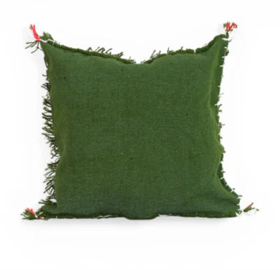 Olive Green Moroccan Berber Wool Pillow – Khenifra Tribal | 12×12 in