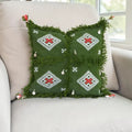 Olive Green Moroccan Berber Wool Pillow – Khenifra Tribal | 12×12 in